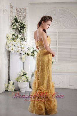 Rolling Flowers Gold Organza Lace Graduation Dress