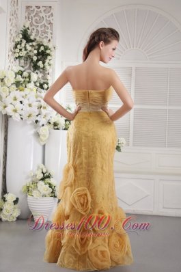 Rolling Flowers Gold Organza Lace Graduation Dress