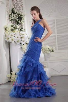 One Shoulder Mermaid Crisscross Prom Dress Ruffled