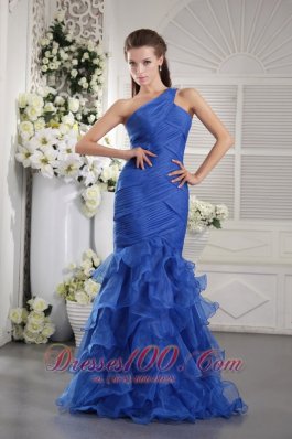 One Shoulder Mermaid Crisscross Prom Dress Ruffled