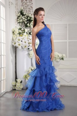 One Shoulder Mermaid Crisscross Prom Dress Ruffled