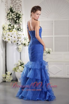 One Shoulder Mermaid Crisscross Prom Dress Ruffled