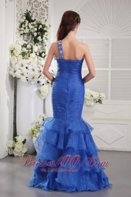 One Shoulder Mermaid Crisscross Prom Dress Ruffled