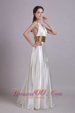 Front Slit V-neck White Evening Dress Sashed