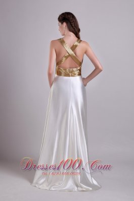 Front Slit V-neck White Evening Dress Sashed