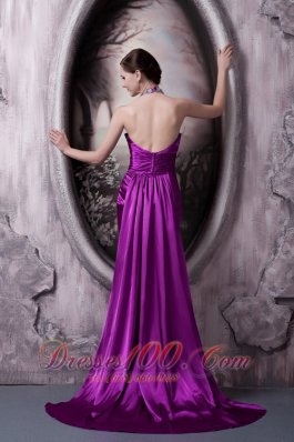 Affordable Eggplant Purple Evening Dress Column Halter