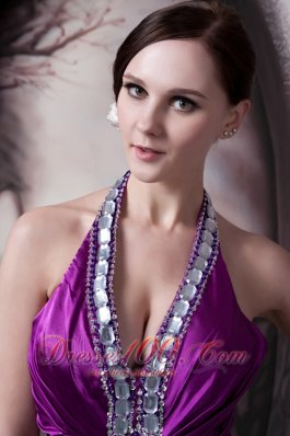 Affordable Eggplant Purple Evening Dress Column Halter