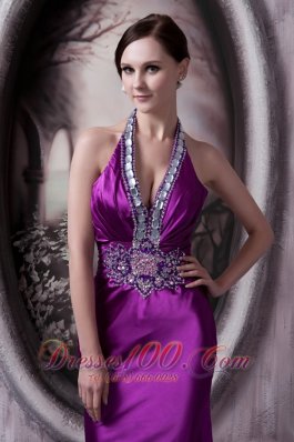 Affordable Eggplant Purple Evening Dress Column Halter