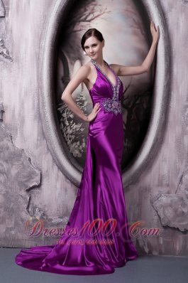 Affordable Eggplant Purple Evening Dress Column Halter