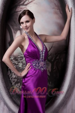 Affordable Eggplant Purple Evening Dress Column Halter