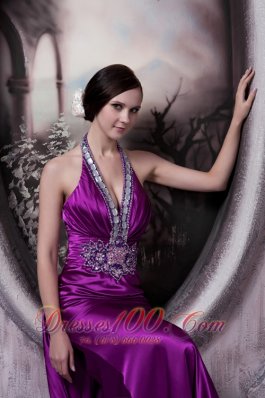 Affordable Eggplant Purple Evening Dress Column Halter