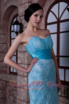 Aqua Blue Column PromEvening Dress Rolling Flowers