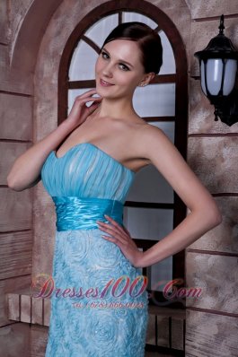 Aqua Blue Column PromEvening Dress Rolling Flowers