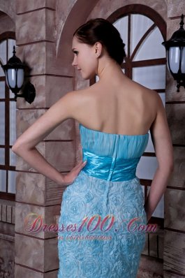 Aqua Blue Column PromEvening Dress Rolling Flowers