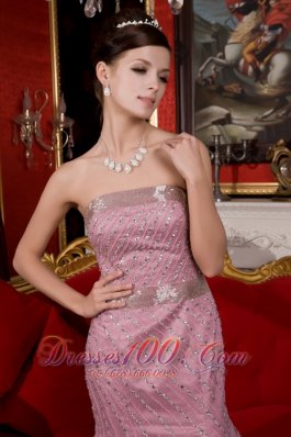 Mermaid Strapless Organza Light Pink Prom Dress Beading