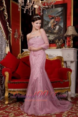 Mermaid Strapless Organza Light Pink Prom Dress Beading