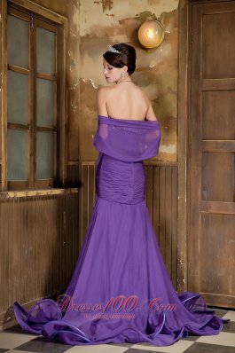 Purple Mermaid Beading Front Split Chiffon Prom Evening Dress