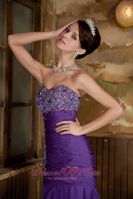 Purple Mermaid Beading Front Split Chiffon Prom Evening Dress