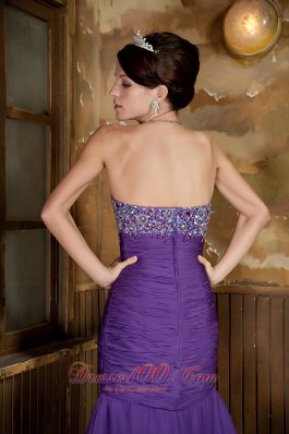 Purple Mermaid Beading Front Split Chiffon Prom Evening Dress