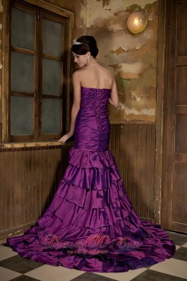 Purple Mermaid Taffeta Ruffled Strapless Prom Dress