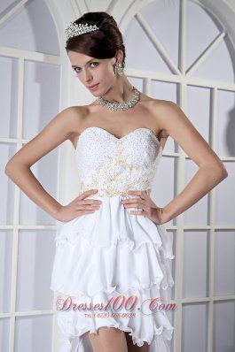 High-low White Ruffled Chiffon Beading Prom Dress