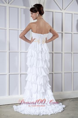 High-low White Ruffled Chiffon Beading Prom Dress