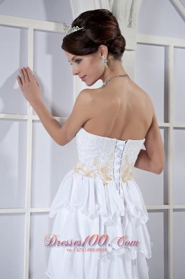 High-low White Ruffled Chiffon Beading Prom Dress