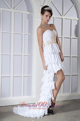 High-low White Ruffled Chiffon Beading Prom Dress