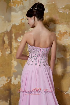 Pink Empire Brush Train Chiffon Beading Prom Evening Dress