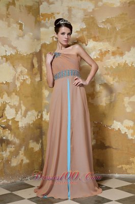 One Shoulder Brown Chiffon Beading Prom Dress