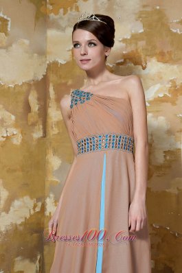 One Shoulder Brown Chiffon Beading Prom Dress