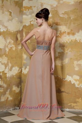 One Shoulder Brown Chiffon Beading Prom Dress