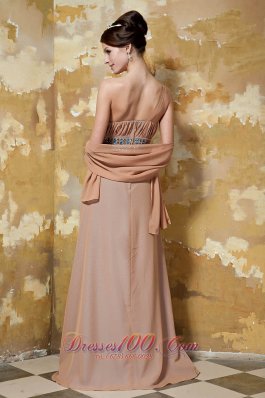 One Shoulder Brown Chiffon Beading Prom Dress