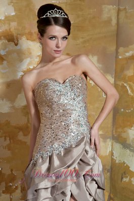 High-low Champagne Taffeta Sequined Pageant Dress