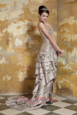 High-low Champagne Taffeta Sequined Pageant Dress