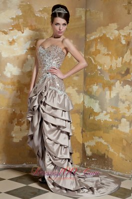 High-low Champagne Taffeta Sequined Pageant Dress