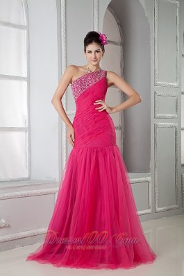 Mermaid One Shoulder Hot Pink Dress for Prom