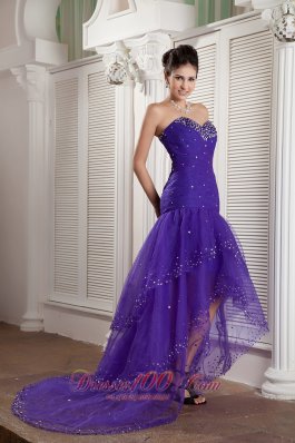 High-low Purple Mermaid Layered Prom Dress Beading