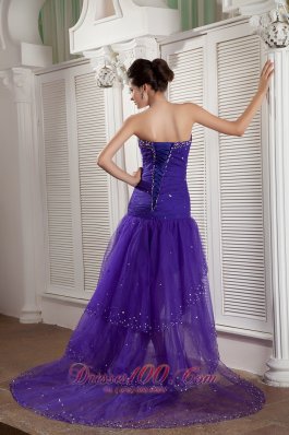 High-low Purple Mermaid Layered Prom Dress Beading