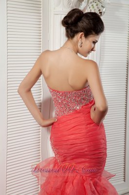 Mermaid Asymmetrical Coral Red Ruffled 17 prom Dress