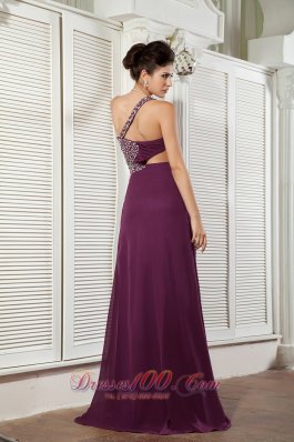 Dark Purple Evening Dress One Shoulder Chiffon Beading