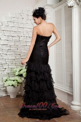 Black Side Split Prom Dress Organza Beading Ruffles