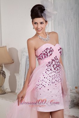 High-low Baby Pink Strapless Beading seventeen Prom Dress