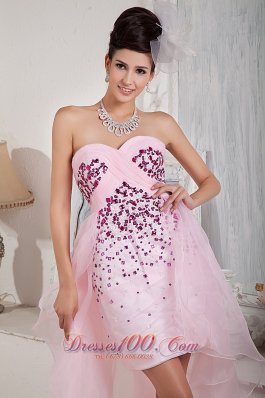 High-low Baby Pink Strapless Beading seventeen Prom Dress