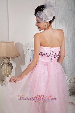 High-low Baby Pink Strapless Beading seventeen Prom Dress