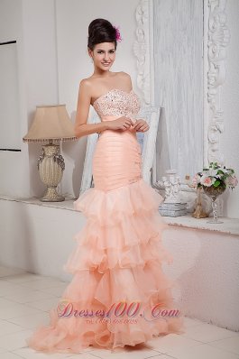 Asymmetrical Mermaid Prom Dress Organza Beading Floor-length