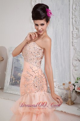 Asymmetrical Mermaid Prom Dress Organza Beading Floor-length