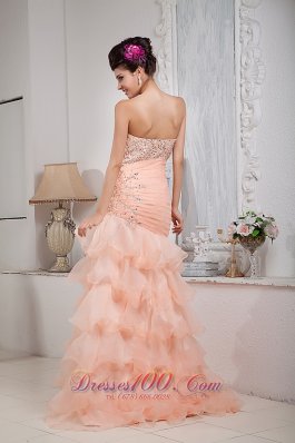 Asymmetrical Mermaid Prom Dress Organza Beading Floor-length