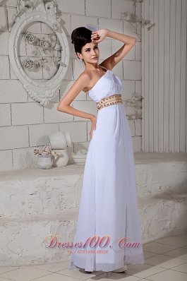 White One Shoulder teenager Prom Holiday Dress Beading Chiffon