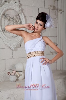 White One Shoulder teenager Prom Holiday Dress Beading Chiffon